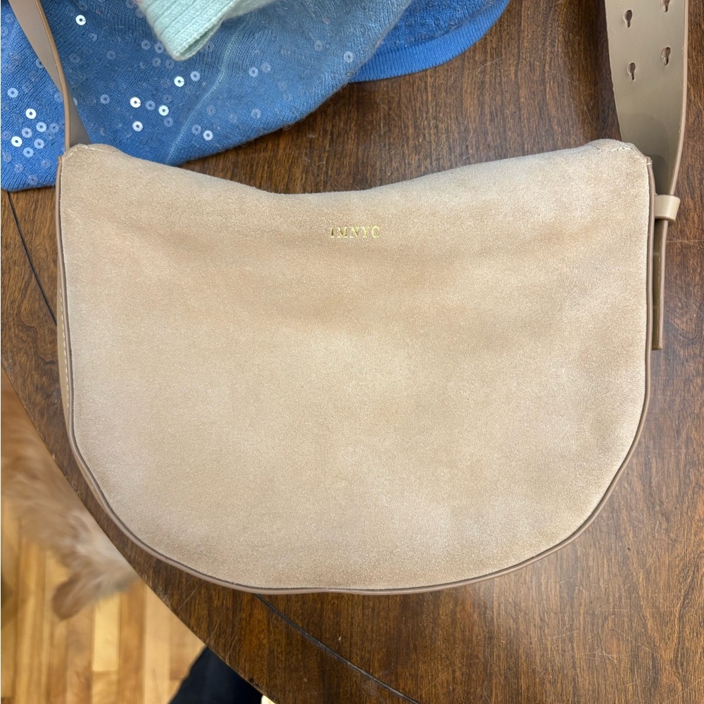 Isaac Mizrahi Beige Suede Shoulder Bag